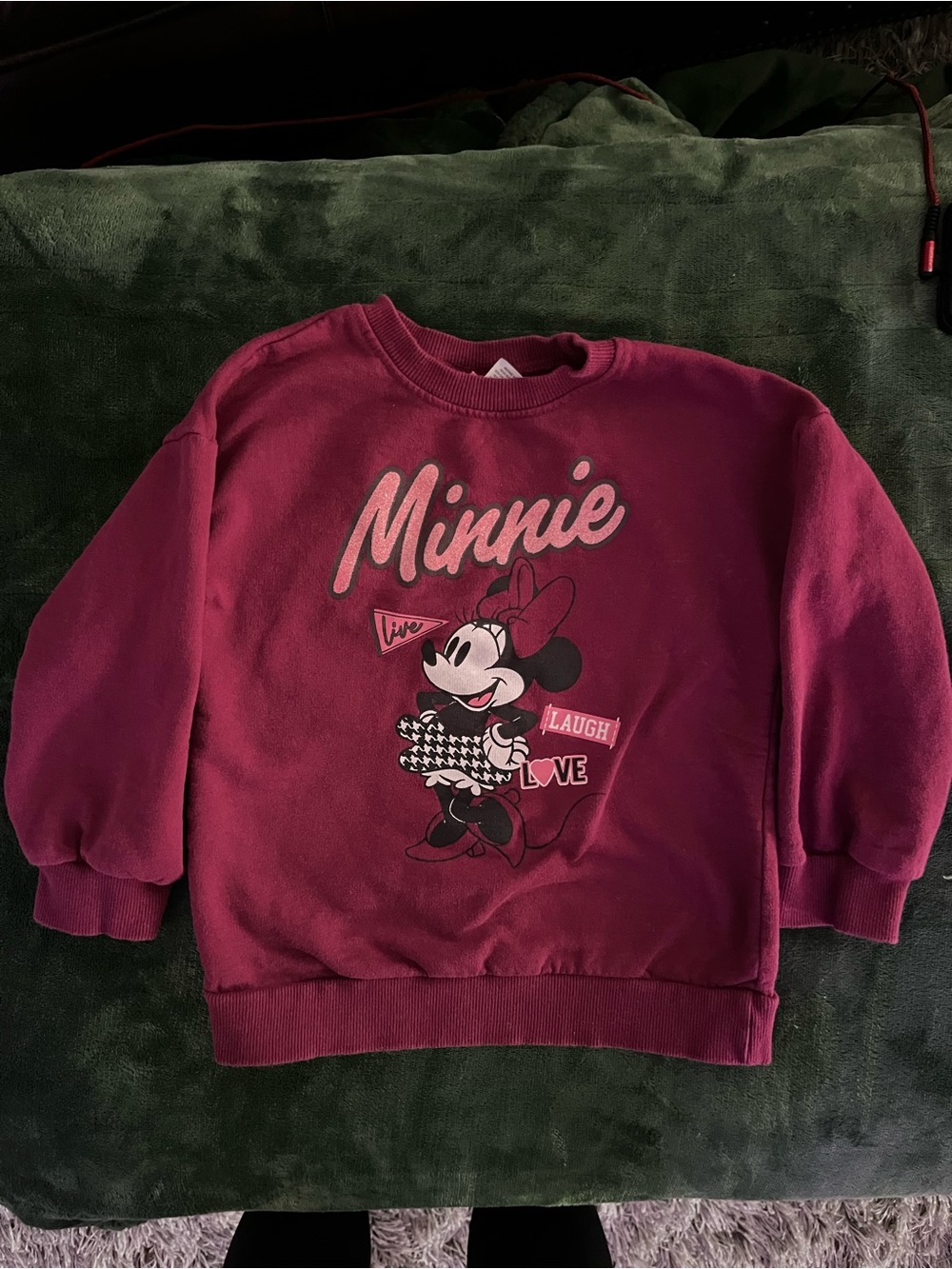 Disney Minnie Mouse Maroon Sweatshirt Live Laugh Love